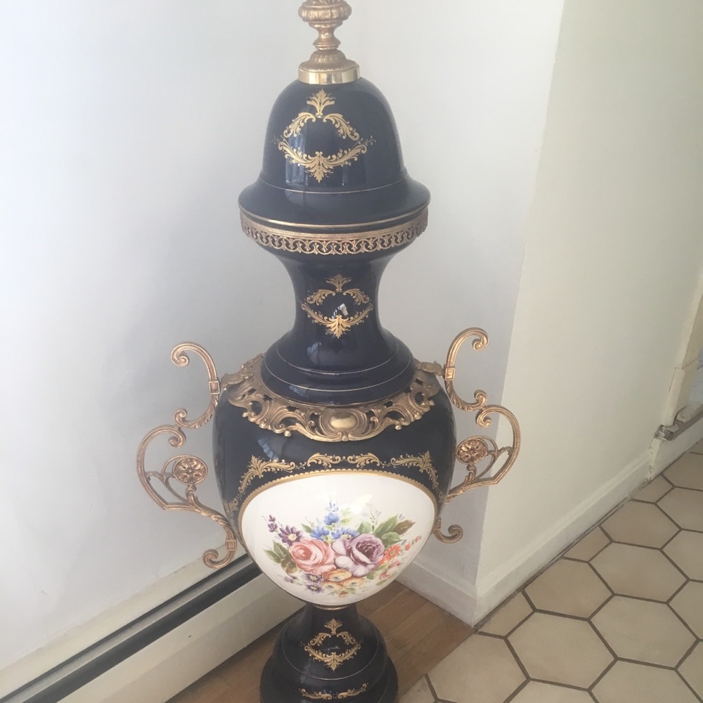 Very antique Made in Italy Brass porcelain urn